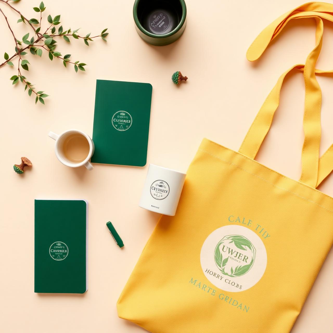 Flat lay de merch corporativo